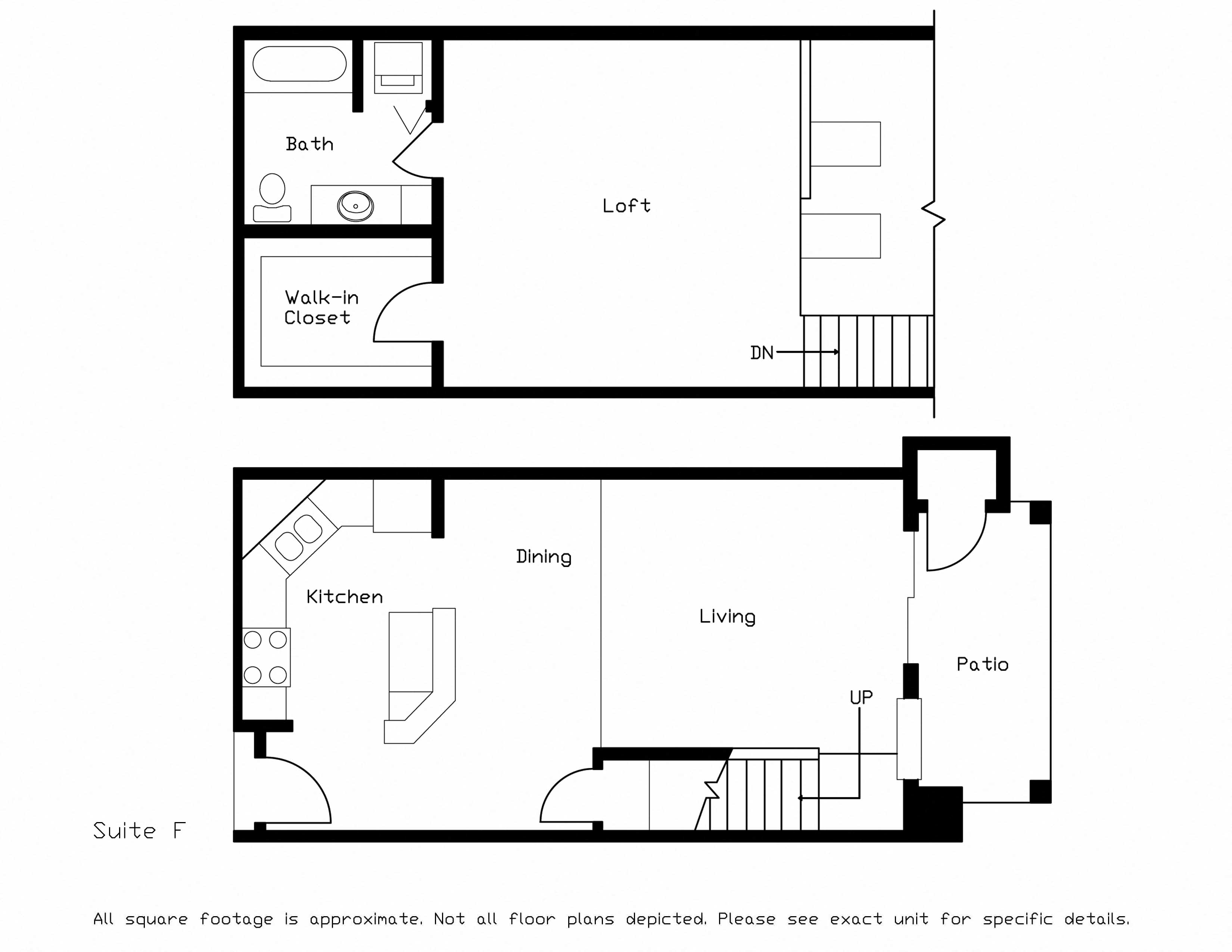 Floor plan for 1 bed, 1 bath, 889 sqft